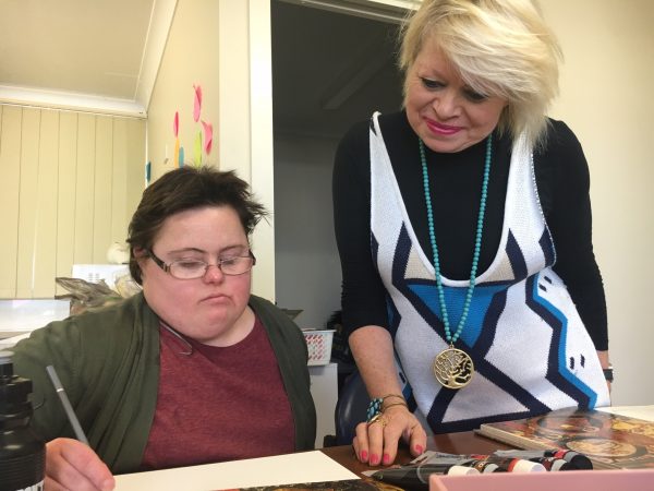 Sarah Bowkett with educator Marilyn Nash during one of their Art Therapy sessions.